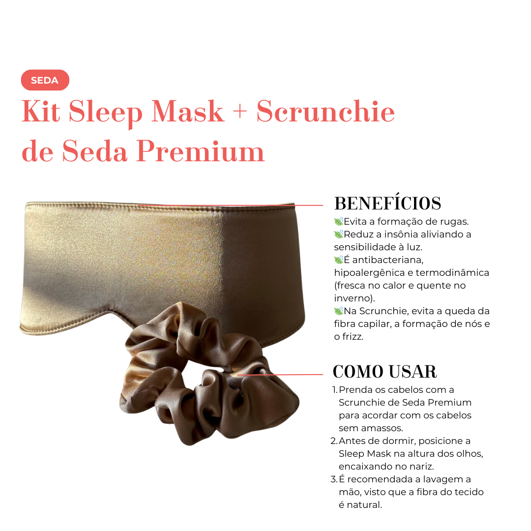 Kit Sleep Mask + Scrunchie 100% Seda Premium